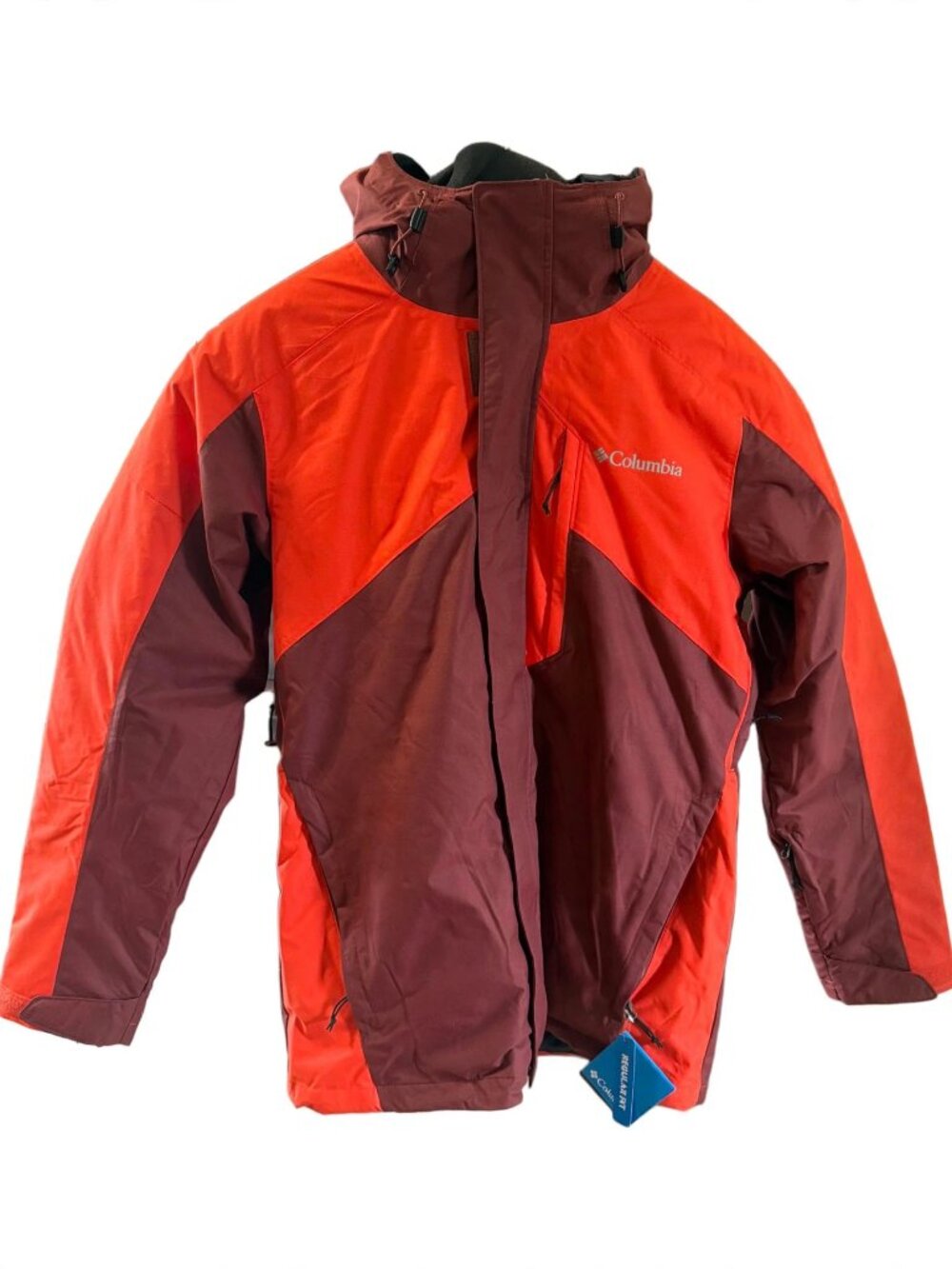 Columbia Mens Winter Jacket Size Small - Orange / Burgundy Colorblock - Hooded